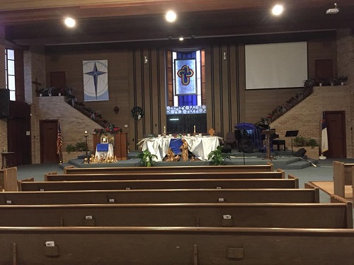 Sanctuary Decorated for Christmas at Cornerstone MCC
